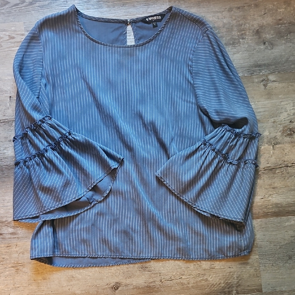 Express Women's Blue Pinstripe Blouse Top L